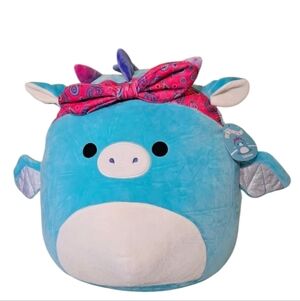 Squishmallows Tatiana Turquoise Giant Unicorn with Pink Bow